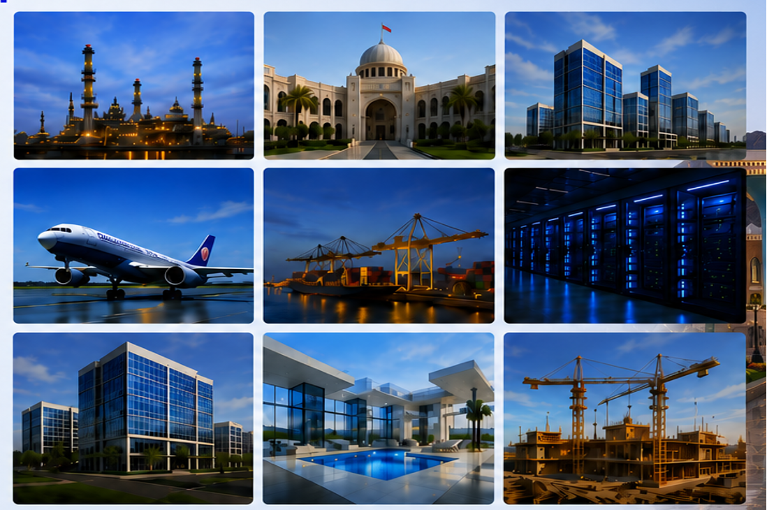 Sectors served: oil and gas, government, commercial, aviation, ports, data centres, residential and construction